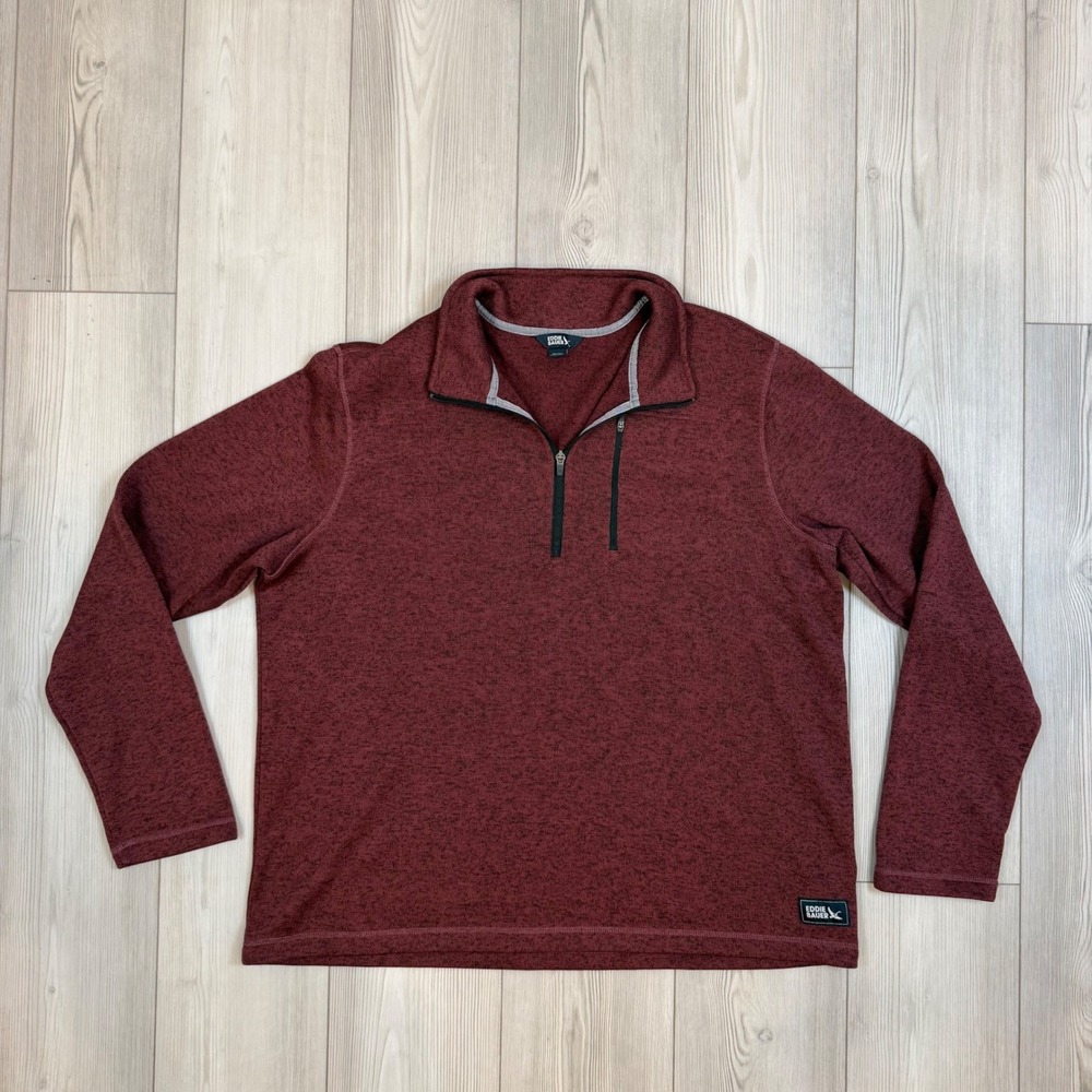 Eddie Bauer Mens XXL Burgundy Heather Quarter Zip Fleece Pullover Sweater Knit